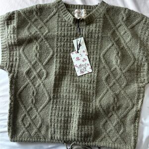 Hippie Rose Olive Cable Knit Short-Sleeve Sweater Top